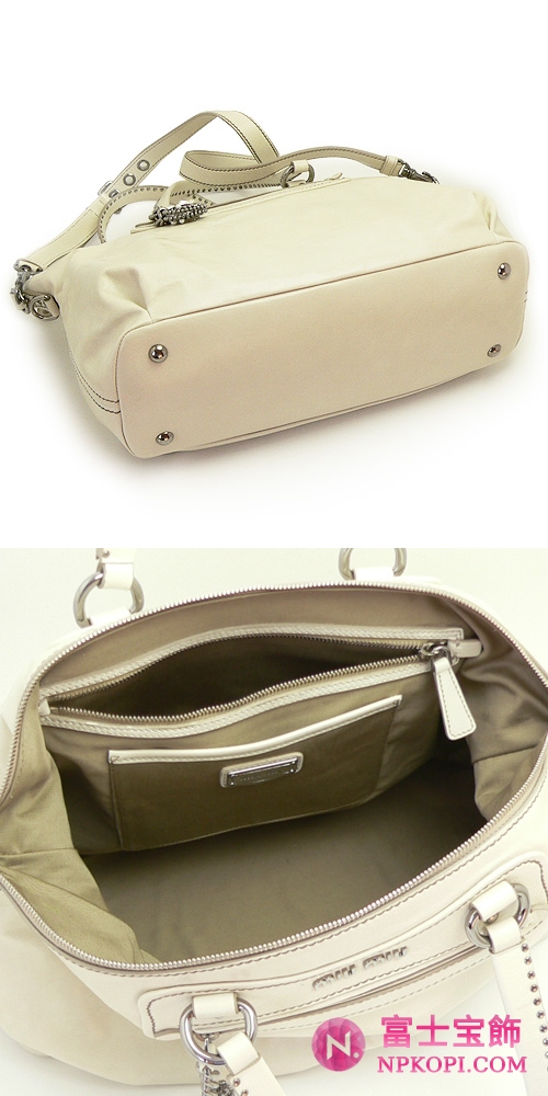 MIUMIU ミュウミュウ バッグ レディース 2WAY バッグ ハートチャーム付 スタッズ レザー アイボリー RR1732 VITELLO SHINE TALCO